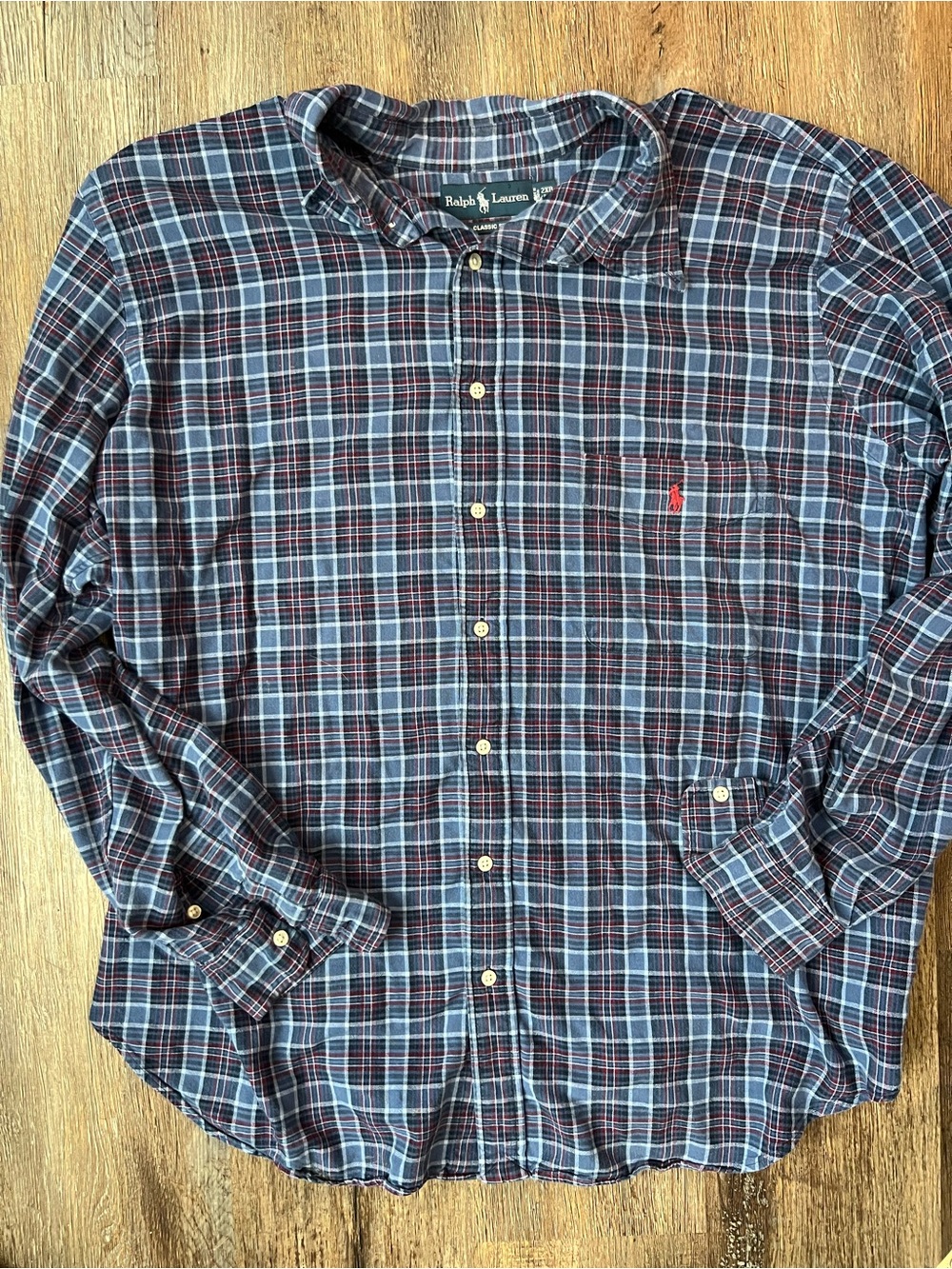 Ralph Lauren Red and Blue Plaid Cotton Button-Down Shirt